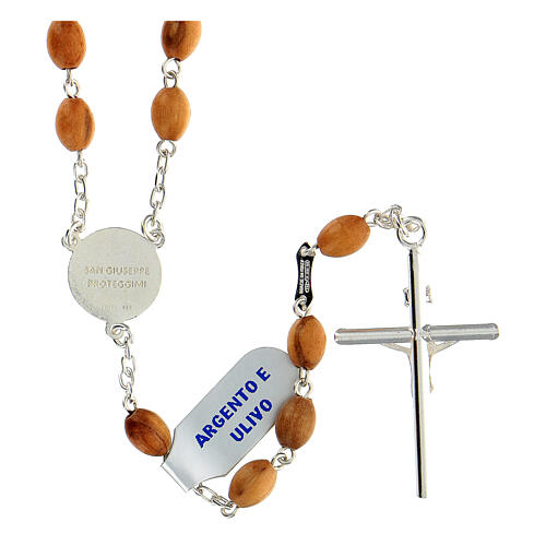 Rosary of 925 silver with 8 mm oval olivewood beads and Saint Joseph medal 2