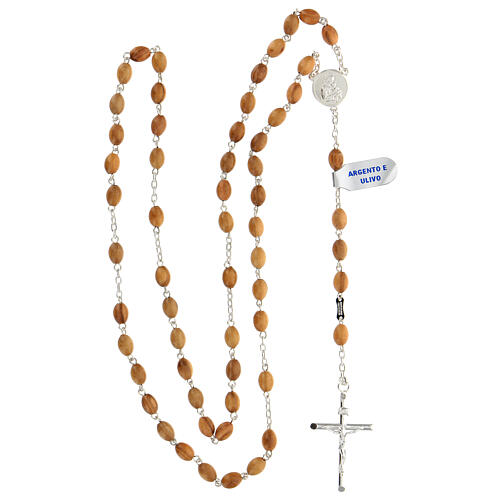 Rosary of 925 silver with 8 mm oval olivewood beads and Saint Joseph medal 4