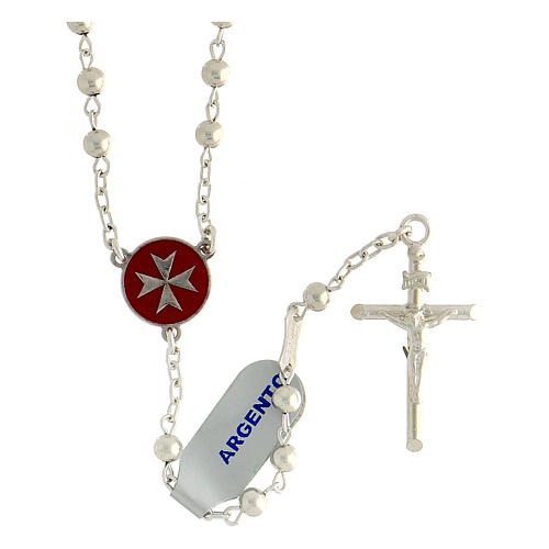Rosary of 925 silver with Maltese cross and 4 mm beads 1