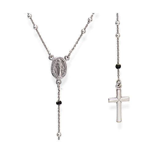 Amen rosary with silver and black beads, Miraculous Medal and pope Francis 1