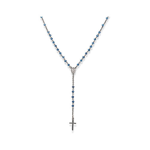 Rosario Amen argento grani azzurro crocifisso Madonna Miracolosa  1