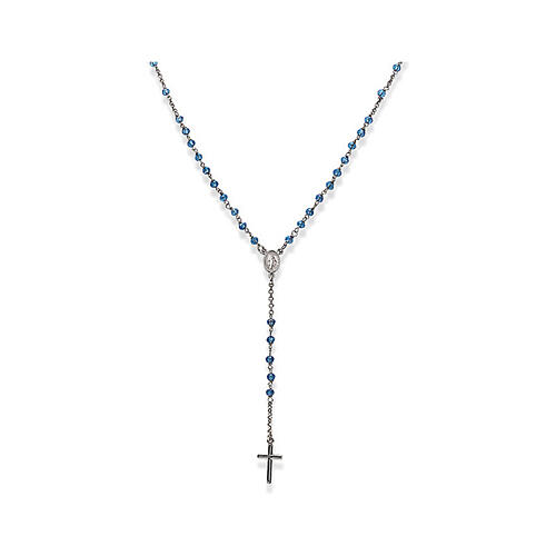 Amen rosary silver blue beads crucifix Miraculous Mary 1