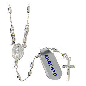Rosary of 925 silver, oval beads and Miraculous Medal
