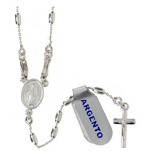 Rosary of 925 silver, oval beads and Miraculous Medal 1
