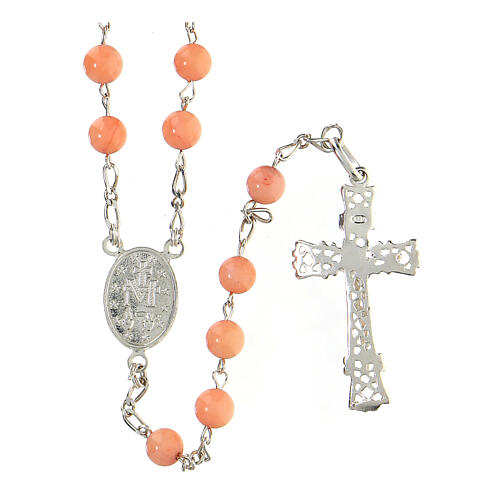 Silver rosary with pink coral beads of 6 mm 2