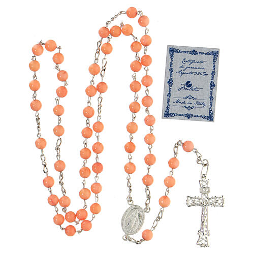 Silver rosary with pink coral beads of 6 mm 4