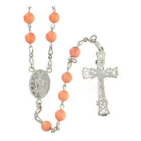Silver rosary with pink coral beads 6 mm