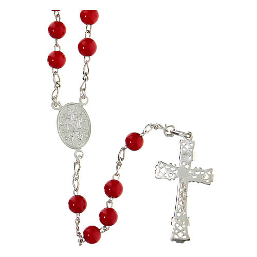 Silver rosary with red coral beads of 6 mm 2