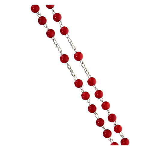 Silver rosary with red coral beads of 6 mm 3