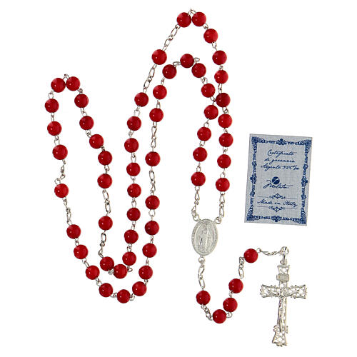 Silver rosary with red coral beads of 6 mm 4