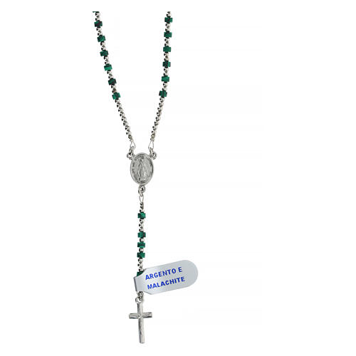 Rosary of 925 silver with 0.08 in beads of malachite 1
