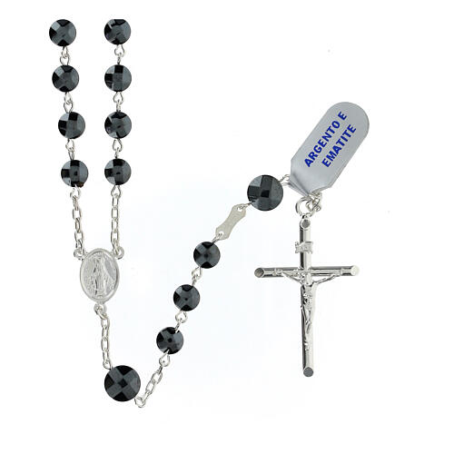 Miraculous Medal rosary in 925 silver and 6mm hematite 1