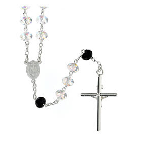 Rosary of 925 silver with 0.3 in beads of white and black briolette crystal