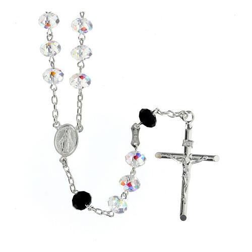 Rosary of 925 silver with 0.3 in beads of white and black briolette crystal 1