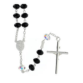 Rosary of 925 silver with 0.3 in beads of black and white briolette crystal