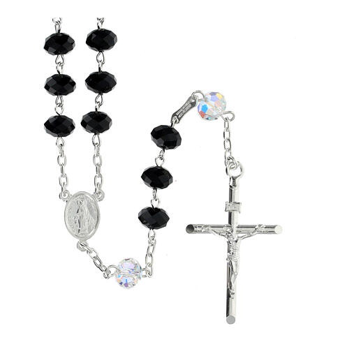Rosary of 925 silver with 0.3 in beads of black and white briolette crystal 1