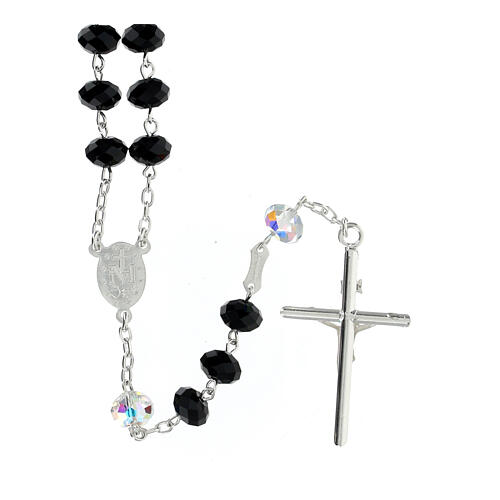 Rosary of 925 silver with 0.3 in beads of black and white briolette crystal 2