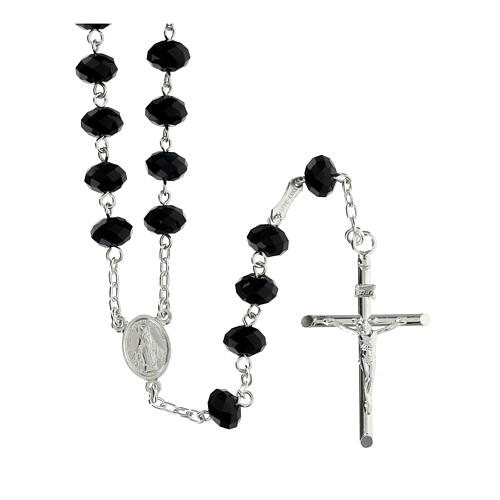 Rosary 8 mm black briolette crystal 925 silver 1