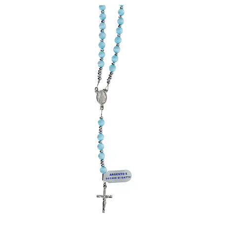 Rosary of 925 silver with 0.2 in light blue cat's eye beads 1