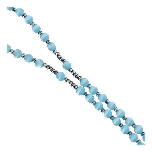 Rosary of 925 silver with 0.2 in light blue cat's eye beads 3