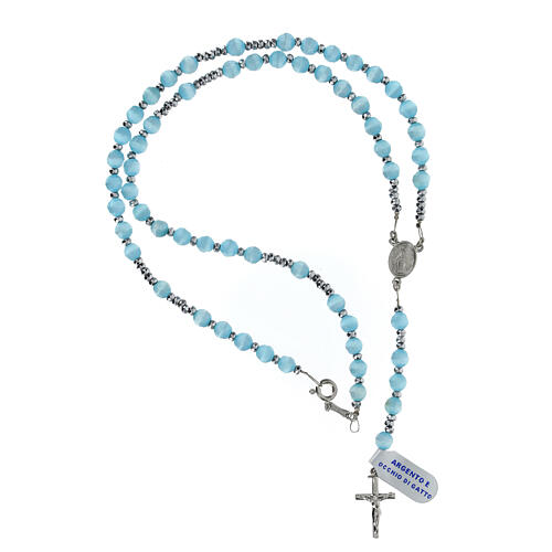 Rosary of 925 silver with 0.2 in light blue cat's eye beads 4