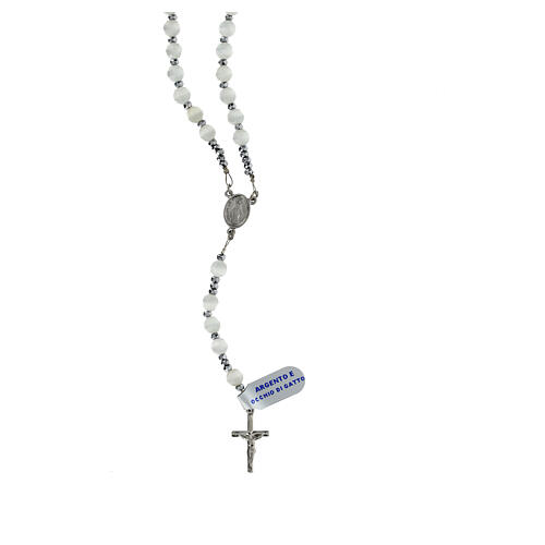 Rosario occhio di gatto bianco argento 925 6 mm 2