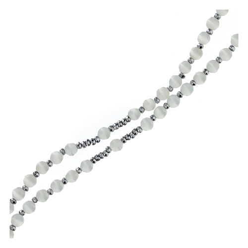 Rosario occhio di gatto bianco argento 925 6 mm 3