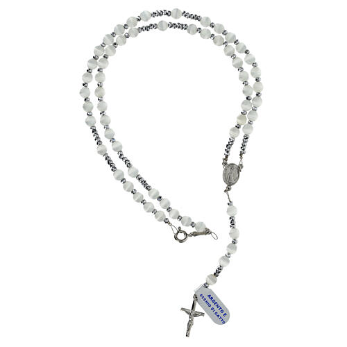 Rosario occhio di gatto bianco argento 925 6 mm 4