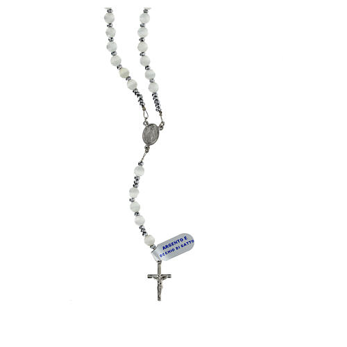 White cat's eye rosary in 925 silver 6 mm 2