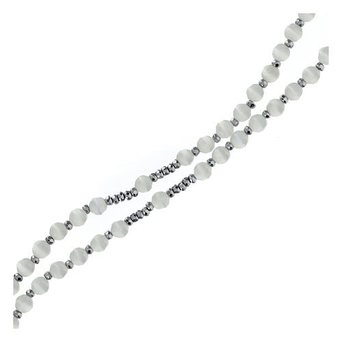 White cat's eye rosary in 925 silver 6 mm 3