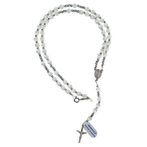White cat's eye rosary in 925 silver 6 mm 4