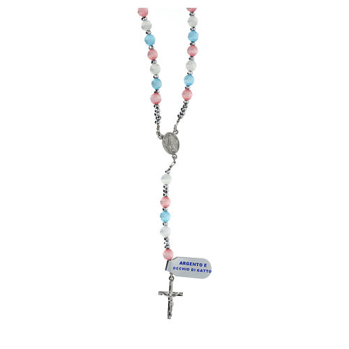 Rosary of 925 silver with 0.2 in multicoloured cat's eye beads 1
