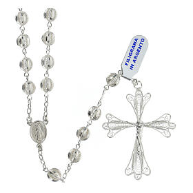 Silver filigree rosary with 0.28 in beads and Miraculous Medal