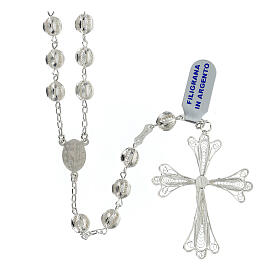 Silver filigree rosary with 0.28 in beads and Miraculous Medal