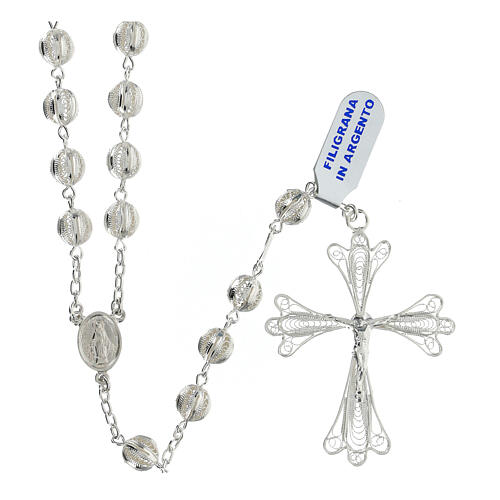 Silver filigree rosary with 0.28 in beads and Miraculous Medal 1