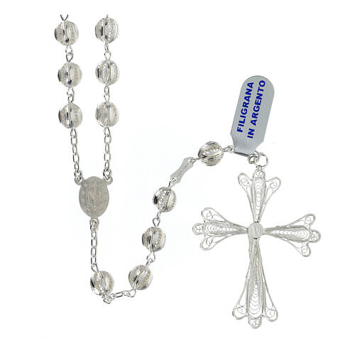 Silver filigree rosary with 0.28 in beads and Miraculous Medal 2