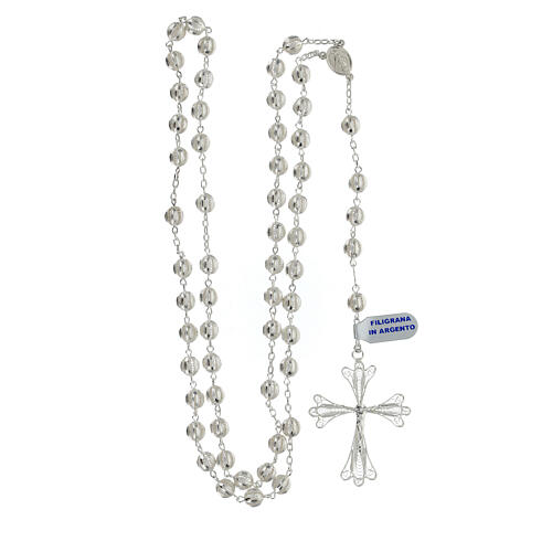 Silver filigree rosary with 0.28 in beads and Miraculous Medal 4