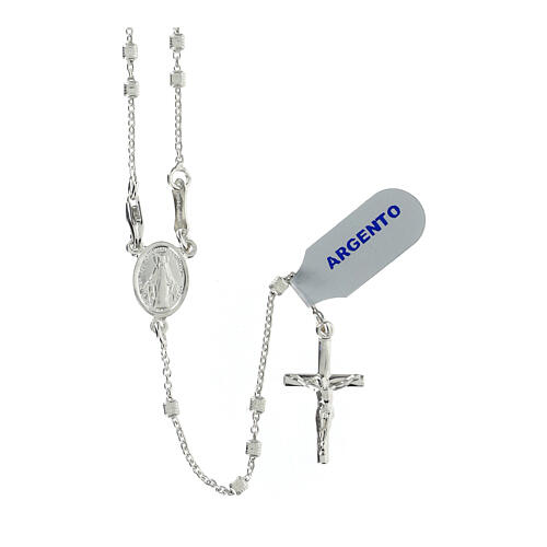 Rosary with 0.08 in cubic beads and Miraculous Medal, 925 silver 1