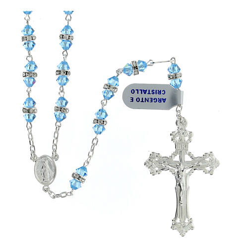 Rosary 5 mm light blue crystal 925 silver 1