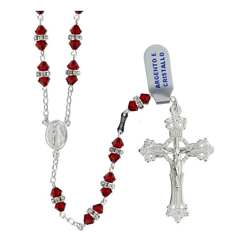 Rosary of 925 silver with red crystal beads of 0.2 in 1