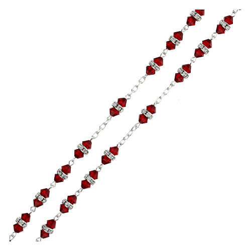 Rosary of 925 silver with red crystal beads of 0.2 in 3