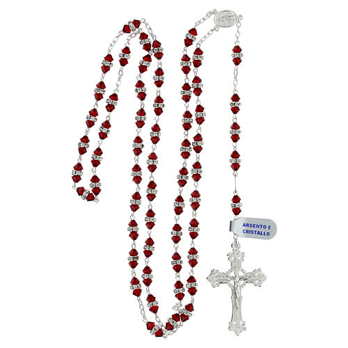 Rosary of 925 silver with red crystal beads of 0.2 in 4