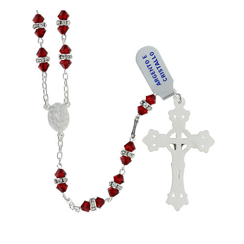 Red crystal rosary in 925 silver 5 mm 2