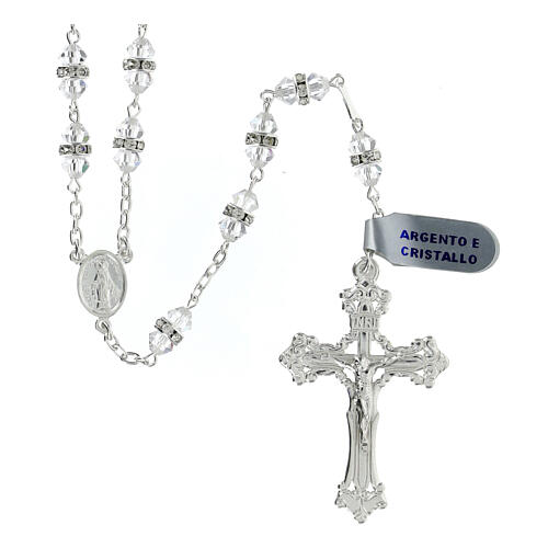 Rosary of 925 silver with white crystal beads of 0.2 in 1