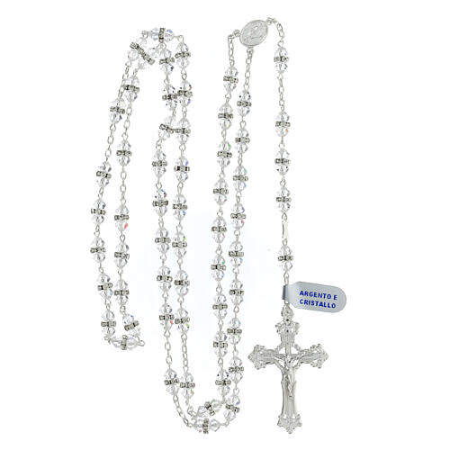 Rosary of 925 silver with white crystal beads of 0.2 in 4