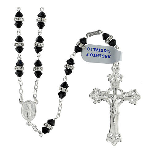 Rosary of 925 silver with black crystal beads of 0.2 in 1
