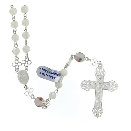 Mother-of-pearl rosary of Saint Rita with small roses, 0.2 in beads 2