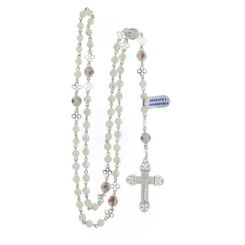 Mother-of-pearl rosary of Saint Rita with small roses, 0.2 in beads 4