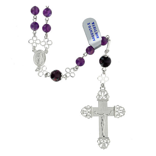 Amethyst rosary with small roses, 0.2 inches beads and 925 silver 1