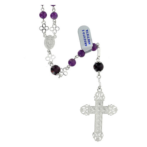 Amethyst rosary with small roses, 0.2 inches beads and 925 silver 2